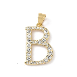 Letter B Латунные микро проложить кубического циркония подвески, без свинца и без кадмия, долговечный, реальный 18 k позолоченный, стойки покрытие, В письме, 20x13.5x2 мм, отверстие : 4.5x3 мм