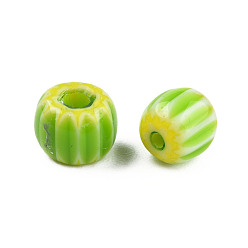 Lawn Green Handmade Lampwork Beads Strands, Column, Lawn Green, 5.5~7.5x4.5~6mm, Hole: 1.4mm, about 70~72pcs/strand, 15.75 inch~15.94 inch(40~40.5cm)