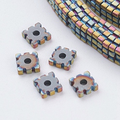 Multi-color Plated Vacuum Plating Electroplate Non-magnetic Synthetic Hematite Beads Strands, Frosted, Grade A, Square, Multi-color Plated, 4x4x1mm, Hole: 1mm, about 390pcs/strand, 15.7 inch(40cm)