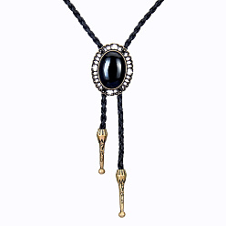 Oval Antique Bronze Alloy Pendants Lariat Necklaces, Bolo Tie, Oval, 39.37 inch(100cm)