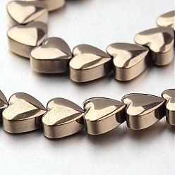 Antique Bronze Plated Electroplate Non-magnetic Synthetic Hematite Bead Strands, Heart, Antique Bronze Plated, 6x6x3mm, Hole: 1mm, about 71pcs/strand, 15.7 inch