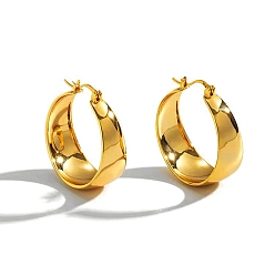 Golden Titanium Steel Hoop Earrings, Rings, Golden, 32.8x30.8mm