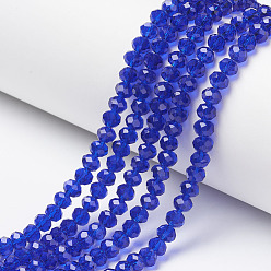 Blue Glass Beads Strands, Faceted, Rondelle, Blue, 6x5mm, Hole: 1mm, about 85~88pcs/strand, 16.1~16.5 inch(41~42cm)