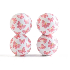 Butterfly Easter Theme Printed Wooden Round Beads, Butterfly, 16mm