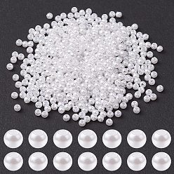 White ABS Plastic Imitation Pearl Beads, Round, White, 3mm, Hole: 1.4mm