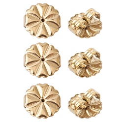 Real 18K Gold Plated 304 Stainless Steel Friction Ear Nuts, Flower, Real 18K Gold Plated, 10x10.5x4.5mm, Hole: 1mm