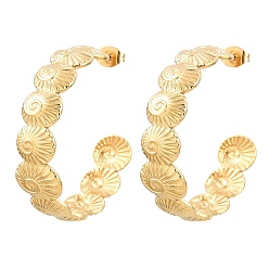 Golden 304 Stainless Steel Shell Shape Stud Earrings for Women, Half Hoop Earrings, Ion Plating(IP), Golden, 34x10mm