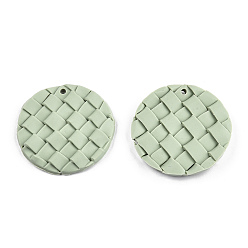 Dark Sea Green Handmade Polymer Clay Pendants, Flat Round with Tartan Pattern, Dark Sea Green, 37~38x4~5.5mm, Hole: 1.8mm