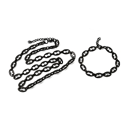 Черный 304 Набор украшений из нержавеющей стали: браслет и колье в виде цепочки из кофейных зерен, с карабин-лобстерами , ионное покрытие (ip), чёрные, 570 мм