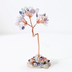 Fluorite Natural Fluorite Tree of Life Feng Shui Ornaments, Home Display Decorations, with Agate Slice, 40x35x80mm