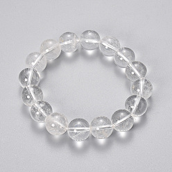 Quartz Crystal Natural Quartz Crystal Beaded Stretch Bracelets, Round, 2-1/8 inch(55mm), Bead: 10mm