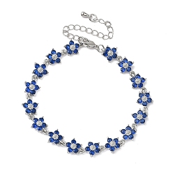 Темно-Синий Браслеты-цветы с кубическим цирконием, украшения из латуни для женщин, Реальная платина, темно-синий, 6-3/4 дюйм (17.2 см)