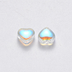 Clear Transparent Spray Painted Glass Beads, AB Color Plated, Heart, Clear AB, 6x6x4mm, Hole: 0.7mm