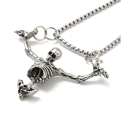 Antique Silver Halloween Theme Skeleton Alloy Pendant Necklaces with Box Chains, Antique Silver, 23.31 inch(59.2cm)