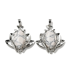 Говлит Природные подвески Говлит, подвески-цветы со стойкой, фурнитура из латуни, платина, без кадмия и без свинца, 37x35x10 мм, отверстия : 8x5 mm и 1.6 мм