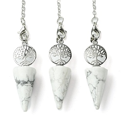 Говлит Биолокационный маятник из натурального говлита, большие подвески, с древом жизни, покрытие стойки, фурнитура из латуни с платиновым покрытием, без кадмия и без свинца, 220~240 мм, отверстие : 1.5~2 мм