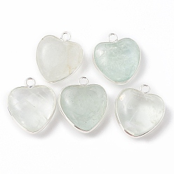 Fluorite Natural Green Fluorite Pendants, with Silver Color Plated Brass Findings, Heart Charms, 18~19x15~17x7~10mm, Hole: 2mm
