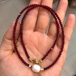 Красный Ожерелья из натурального пресноводного жемчуга и стеклянных бусин для женщин, красные