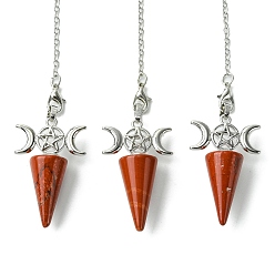 Красный Камень Биолокационный маятник из натуральной красной яшмы, большие подвески, с тройным лунным реечным покрытием, фурнитура из латуни с платиновым покрытием, без кадмия и без свинца, 220~230 мм, отверстие : 1.5~2 мм