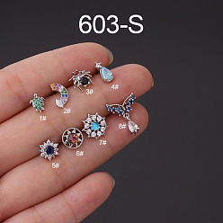 Нержавеющая Сталь Цвет 316l серьги для хряща из хирургической нержавеющей стали с микропаве из кубического циркония, цветок, цвет нержавеющей стали, 6 мм, штифты : 0.8 мм
