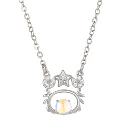 Cancer Constellation Rhinestone Pendant Necklace, Platinum Brass Star Necklace, Cancer, 16.14~19.69 inch(41~50cm)