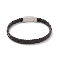 Matte Stainless Steel Color Microfiber Braided Cord Bracelets, Gothic Style Bracelets for Men Women, with 304 Stainless Steel Magnetic Clasps, Matte Stainless Steel Color, 8-5/8 inch(22cm)