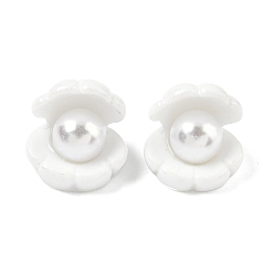 Белый Кабошоны из смолы, формы раковины, с абс пластмассовой имитационной жемчужиной, белые, 18.5x18.5x19.5 мм