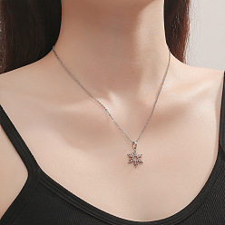 steel color Snowflake Pendant Necklace - Simple, Fashionable, Minimalist, Stainless Steel Collarbone Chain.