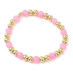 Pink Женские браслеты из круглых бусин из латуни и стекла, стойки покрытие, без свинца и без кадмия, долговечный, реальный 18 k позолоченный, розовые, внутренний диаметр: 2 дюйм (5.1 см)