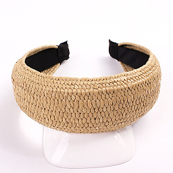 E19 Woven Grass Straight Edge Headband in 5CM Mustard Yellow Отпускная повязка на голову из коврика из травы из рафии ручной работы - заколка для волос с плетением узлов из травы.