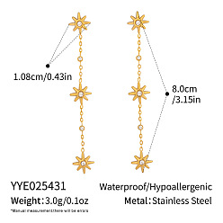 Звезда 304 серьги из нержавеющей стали из нержавеющей стали, с четким кубического циркония, реальный 18 k позолоченный, звезда, 85x14.4 мм