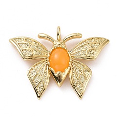Orange Opaque Resin Pendants, Butterfly Charm, with Real 18K Gold Plated Brass Findings, Cadmium Free & Lead Free, Real 18K Gold Plated, Orange, 22.5x31x4mm, Hole: 3mm
