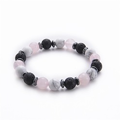 Pink crystal bracelet-1 Natural Stone Beaded Yoga Bracelet for Men and Women with 8mm Volcanic Rock, Seven Chakra Stones, Powder Crystal and Turquoise
