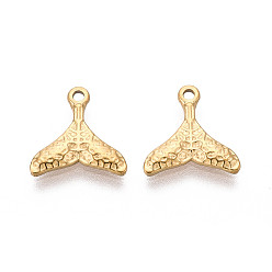 Настоящее золото 18K 304 подвески в виде хвоста русалки из нержавеющей стали, ионное покрытие (ip), реальный 18 k позолоченный, 11x10.8x1.5 мм, отверстие : 1 мм