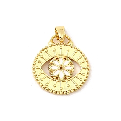 Белый Латунь эмаль подвески, плоский круглый с цветными чарами, реальный 18 k позолоченный, без свинца и без кадмия, долговечный, стойки покрытие, белые, 20.5x20x3 мм, отверстие : 3x5.5 мм