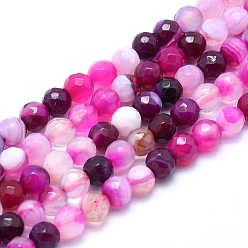 Hot Pink Natural Agate Beads, Dyed, Faceted Round, Hot Pink, 10mm, Hole: 1.3mm, about 37pcs/strand, 14.5 inch(37cm)