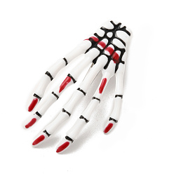 Red Halloween Theme Plastic Alligator Hair Clips for Woman Girl, with Iron Finding, Skeleton Hand Shape, Red, 73x42x15mm