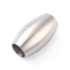 Stainless Steel Color Ion Plating(IP) 304 Stainless Steel Magnetic Clasps with Glue-in Ends, Matte Style, Bullet, Stainless Steel Color, 18x10.5mm, Hole: 6mm