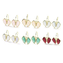 Mixed Color Natural Jade Dangle Earrings, with Cubic Zirconia and Rack Plating Brass Findings, Dyed, Butterfly, Mixed Color, 29.5~30x23~24mm