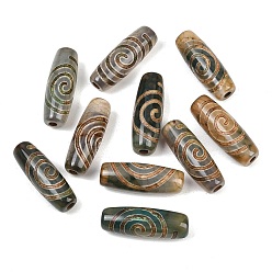 Другой Узор Тибетского стиля бусы дзи, природных бисера агат, окрашенная и подогревом, овальные, 28.5~32x10~12.5 мм, отверстие : 1.5~3 мм