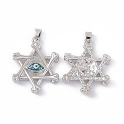 Teal Natural Shell Pendants, Pentagram Charms with Eye, Dyed, with Rack Plating Platinum Tone Brass Findings, Long-Lasting Plated, Teal, 35x28x5mm, Hole: 6X4.5mm