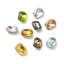 Mixed Color Faceted K9 Glass Rhinestone Cabochons, Pointed Back & Back Plated, Rectangle, Mixed Color, 8x6x3mm