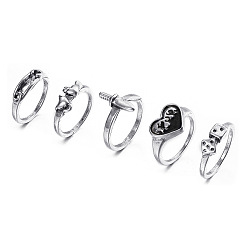 C17-01-13 Retro Snake Heart Dice Ring Set - 6 Pieces of Creative Alloy Chain Rings