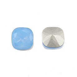 Sapphire K9 Glass Rhinestone Cabochons, Pointed Back & Back Plated, Faceted, Square, Sapphire, 8x8x4.5mm
