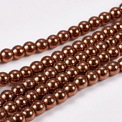 Copper Plated Electroplate Non-magnetic Synthetic Hematite Beads Strands, Round, Grade AAAA, Copper Plated, 4mm, Hole: 1mm, about 100pcs/strand, 16 inch