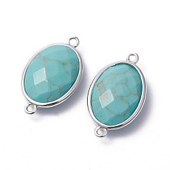 Synthetic Turquoise Platinum Tone Brass Synthetic Turquoise Links connectors, Faceted, Oval, 26.5x15x6mm, Hole: 1~2mm