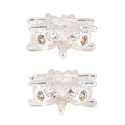 Посеребрённый Латунные микро проложить кубического циркония бусы, сердце, 925 серебро покрытием, 8x4 мм, отверстие : 4 мм