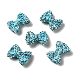 Deep Sky Blue Polymer Clay Rhinestone Beads, Bowknot, Deep Sky Blue, 21.5~22mmx30mmx9.5~10.5mm, Hole: 1.8mm