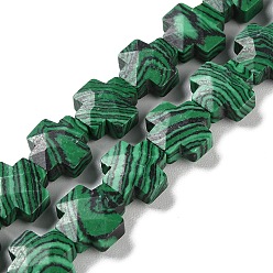 Malachite Synthetic Malachite Beads Strands, Faceted, Cross, 12~13x12~12.5x5~6mm, Hole: 1.4mm, about 17pcs/strand, 8.27 inch(21cm)