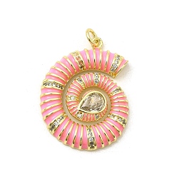 Pink Латунные микро проложить кубического циркония подвески, форма раковины, с эмалью, без свинца и без кадмия, долговечный, стойки покрытие, реальный 18 k позолоченный, розовые, 29.5x22.5x4 мм, отверстие : 3.4 мм
